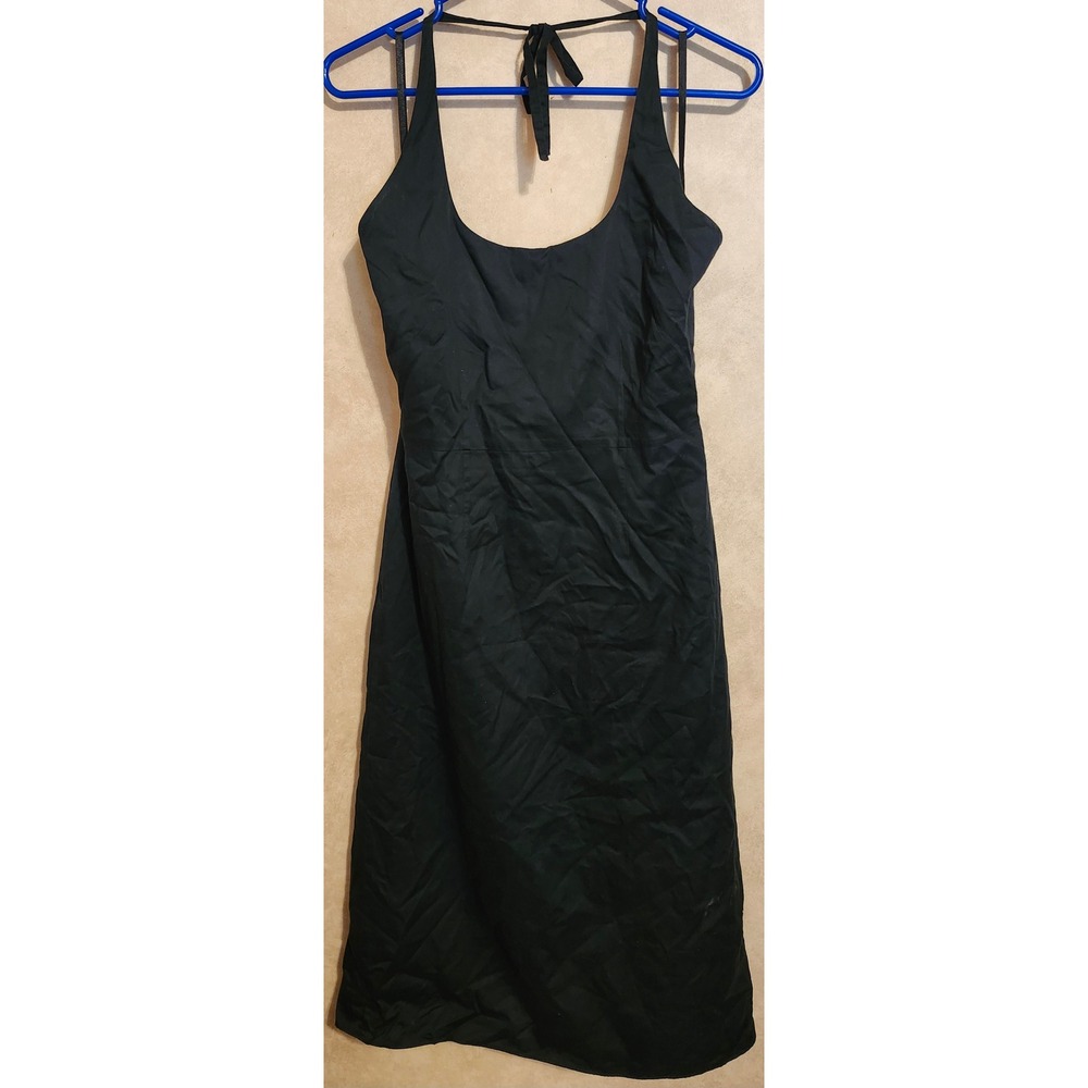 Banana Republic Black Halter Midi Dress Cotton Blend Size 8 A-Line Cocktail